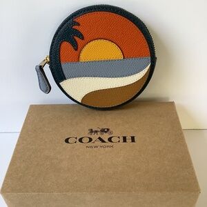 COACH Leather Tropical Sunset Over the Horizon Zip Coin Purse Case BNWT & Box